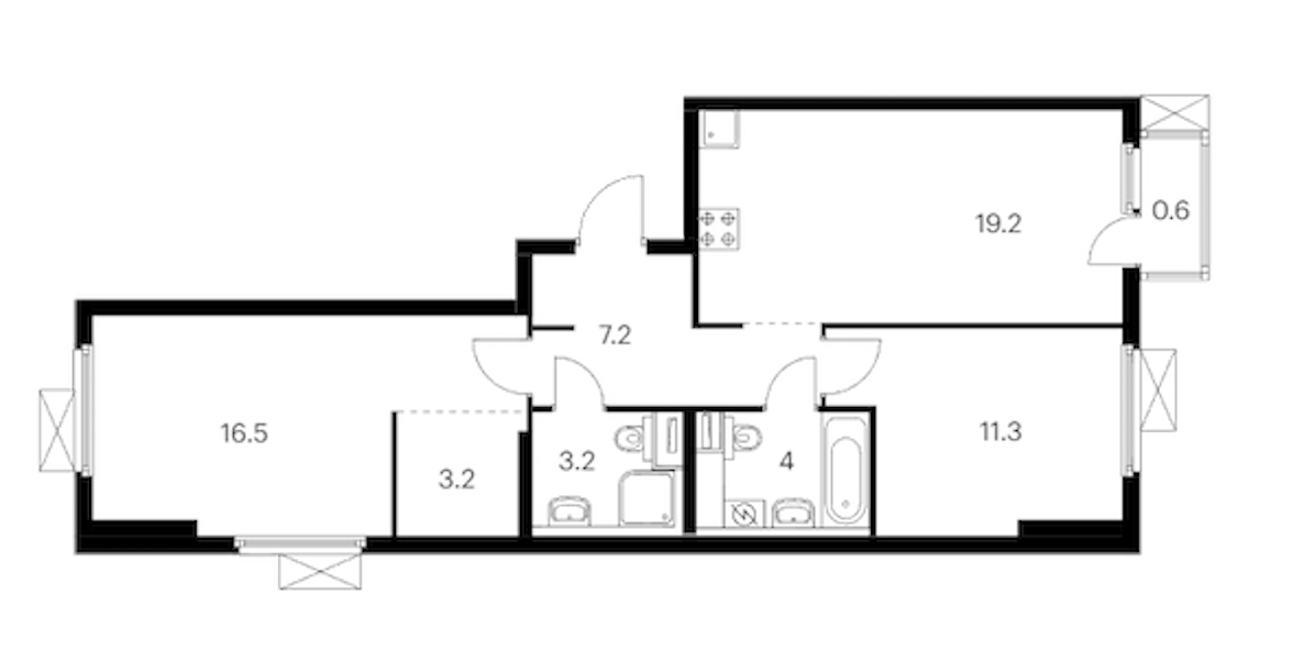 2-комнатная квартира 65.2 м², 5/14 эт., ЖК «Витебский парк»
